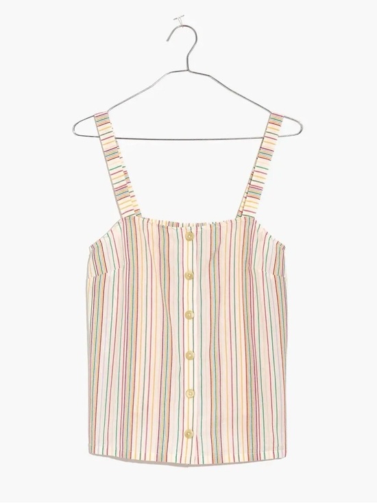 Madewell Tops - XXS Madewell Embroidered Textural Rainbow Stripe Button-Front Tank Pearl Ivory